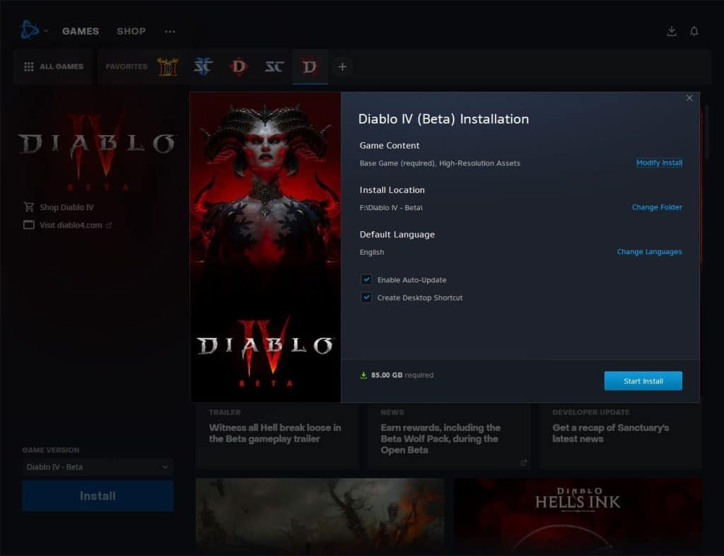 diablo 4 (Beta) download size PC