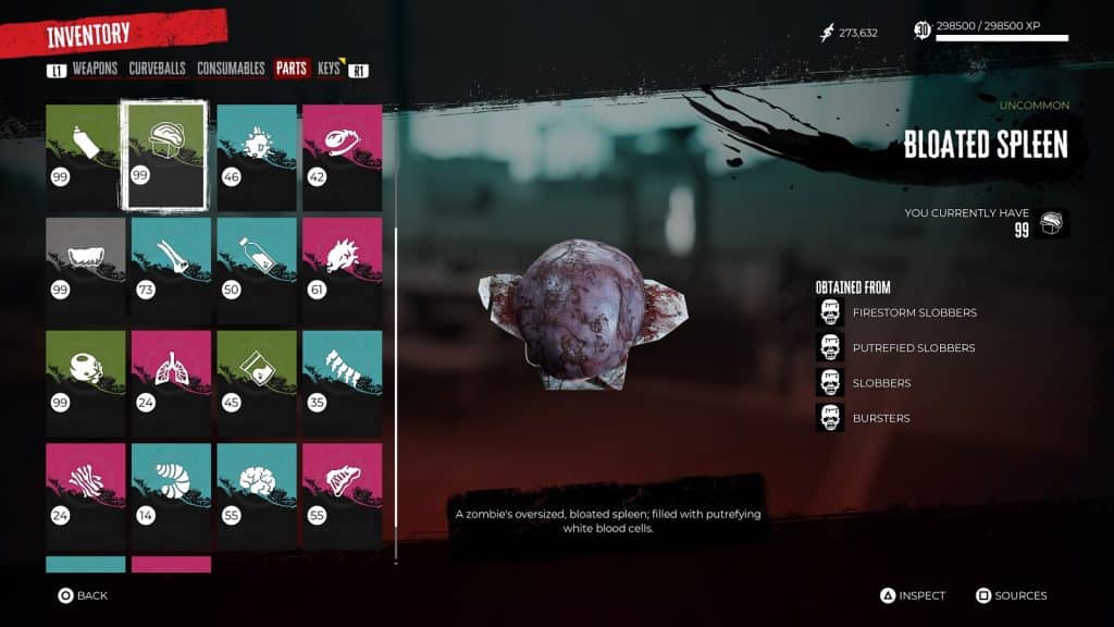 Bloated Spleen - List of Zombie Parts in Dead Island 2