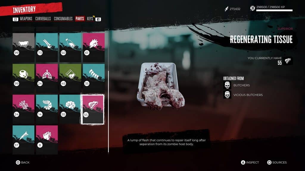 Regenerating Tissue - List of Zombie Parts in Dead Island 2