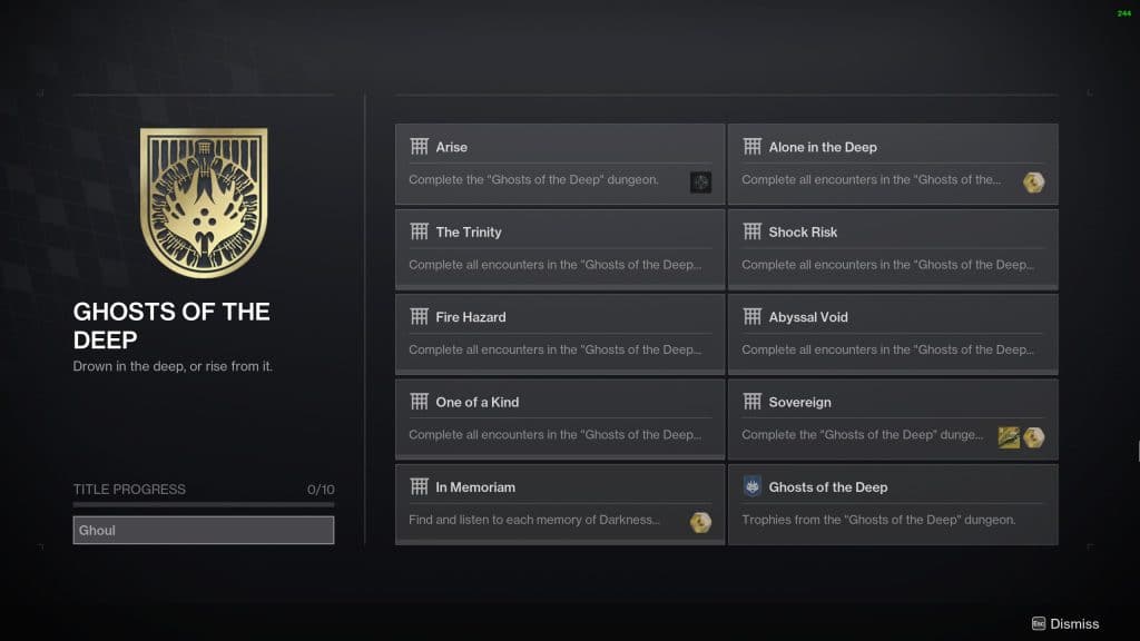 All Triumphs for Ghoul Title - Destiny 2 Ghosts of the Deep