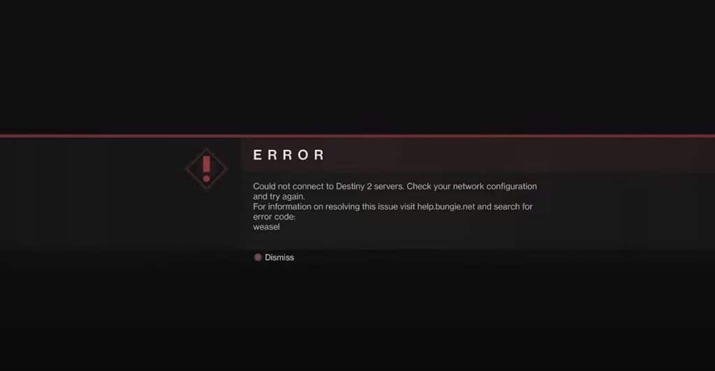 Destiny 2 error code weasel fix