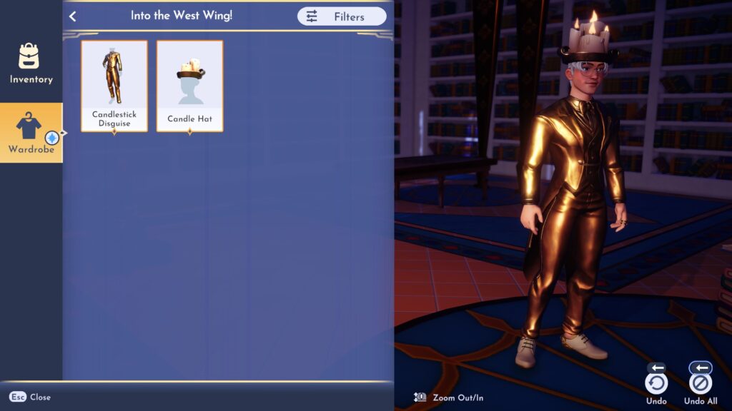 Into the West Wing Lumiere Costume in Disney Dreamlight Valley