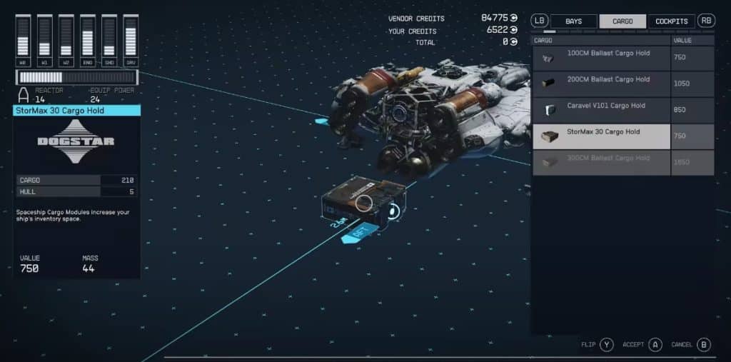 upgrade ship inventory - Starfield