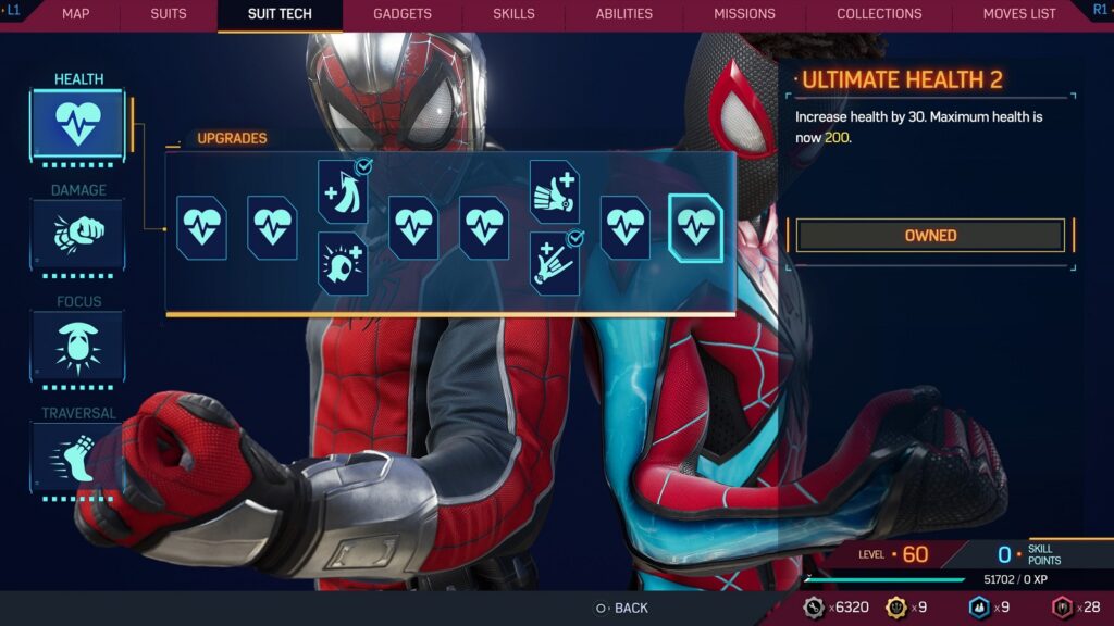 Marvel's Spider-Man 2 Health Suit Tech Upgrades