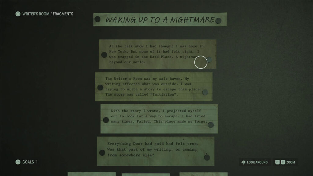 Plot Board for clues and memories - Alan Wake 2 Initiation 1 Late Night Walkthrough