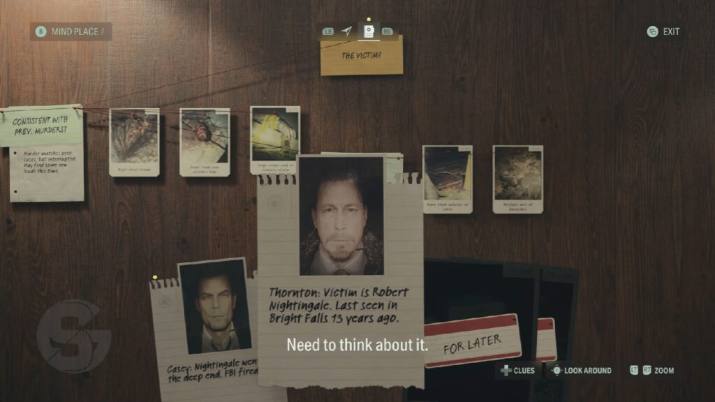 Case board Victim clues - Alan Wake 2 Return 1: Invitation Walkthrough 