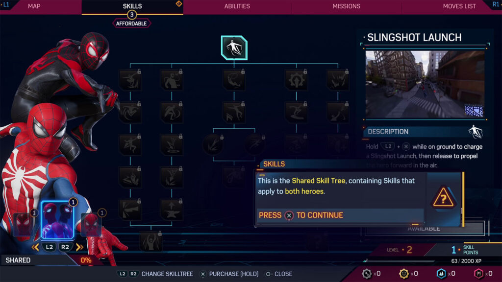 Skills menu - One Thing at a Time Marvel's Spider-Man 2 Walkthrough