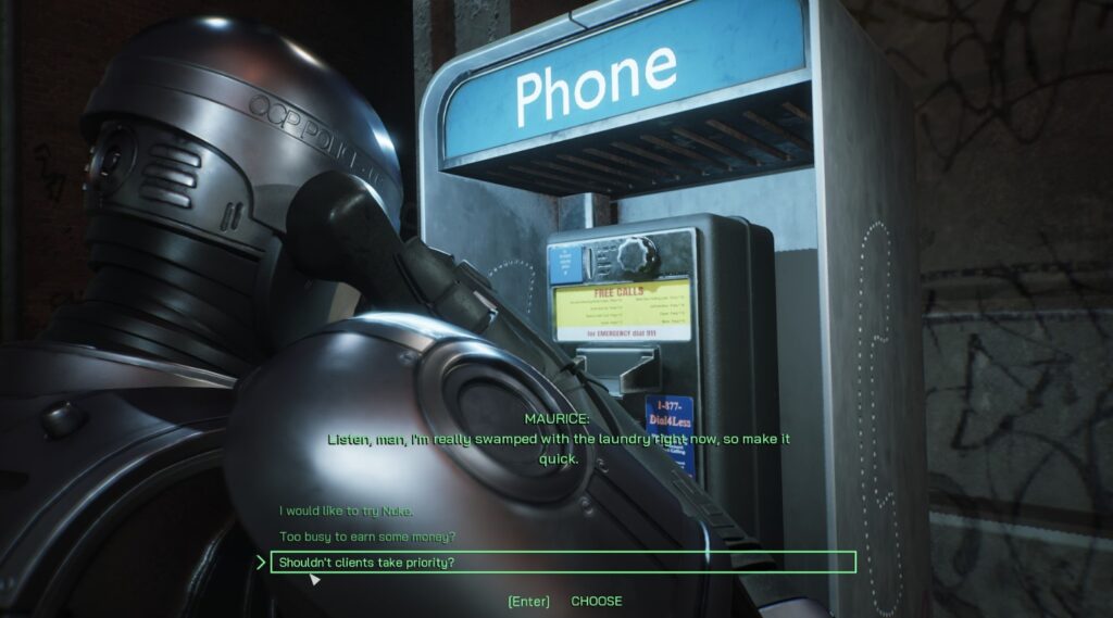 Payphone with Maurice - RoboCop: Rogue City The Search for Soot Choices and Consequences