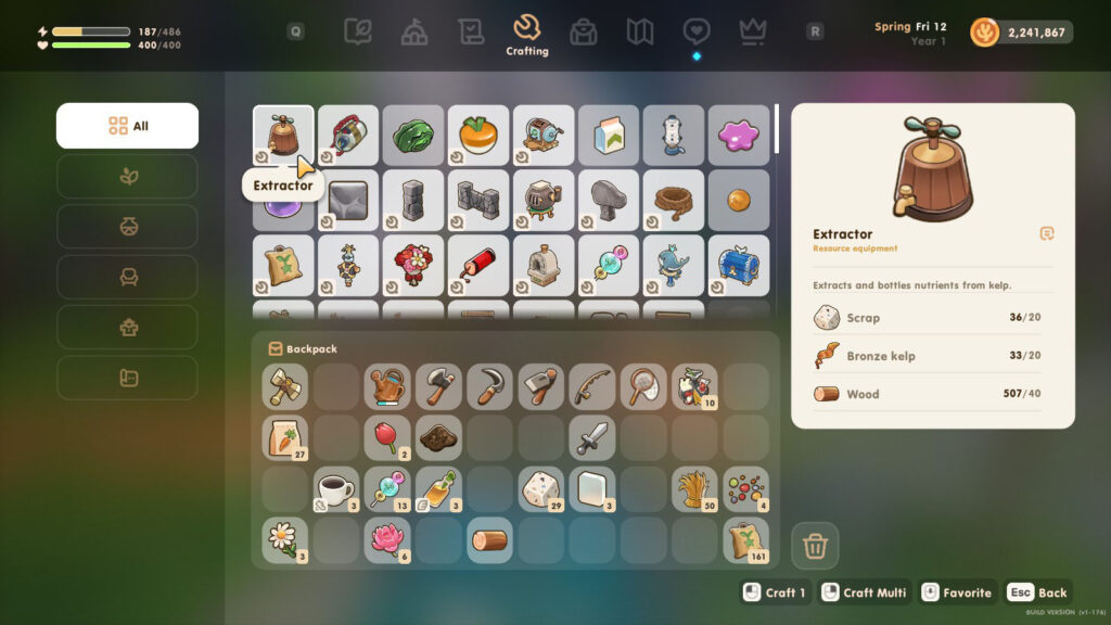 Coral Island Extractor crafting materials