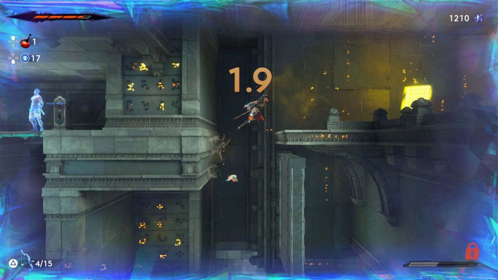 jump off the vertical platform and reach goal - Prince of Persia The Lost Crown Sacred Archives Trial #4 Solution