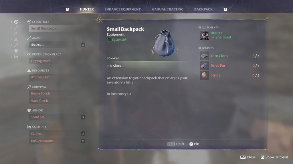 How to get the Small Backpack in Enshrouded