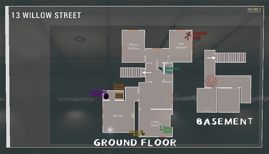 13 Willow Street Cursed Items Locations Map Phasmophobia