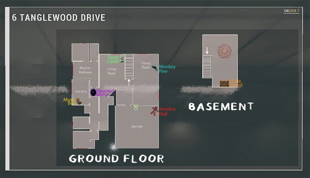 6 Tanglewood Drive Cursed Items Locations Map Phasmophobia