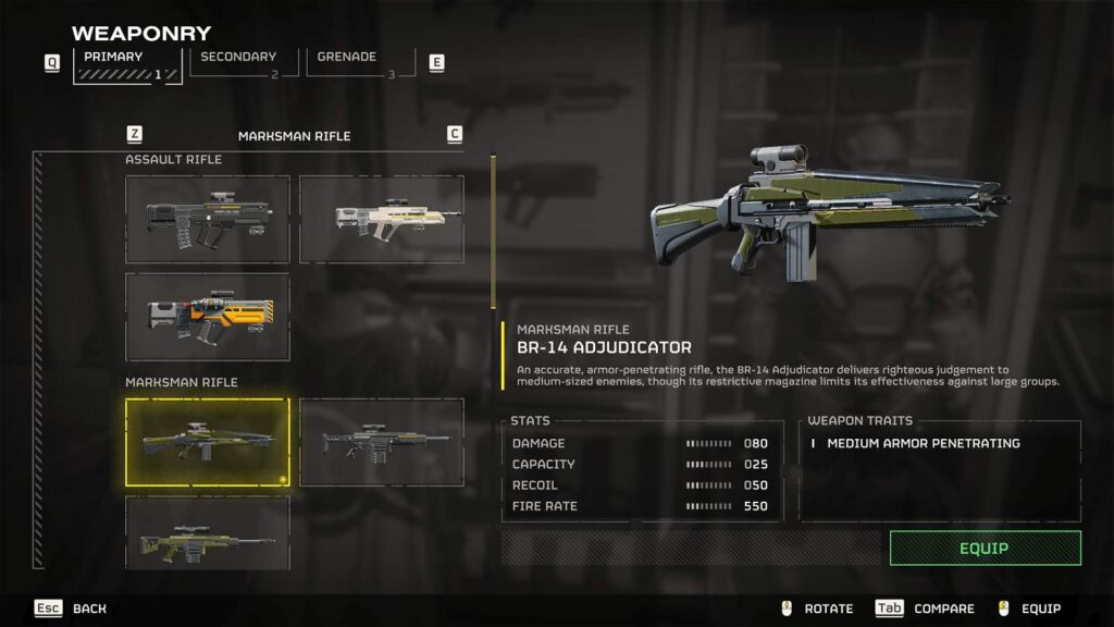 Adjudicator Marksman Rifle Stats in Helldivers 2