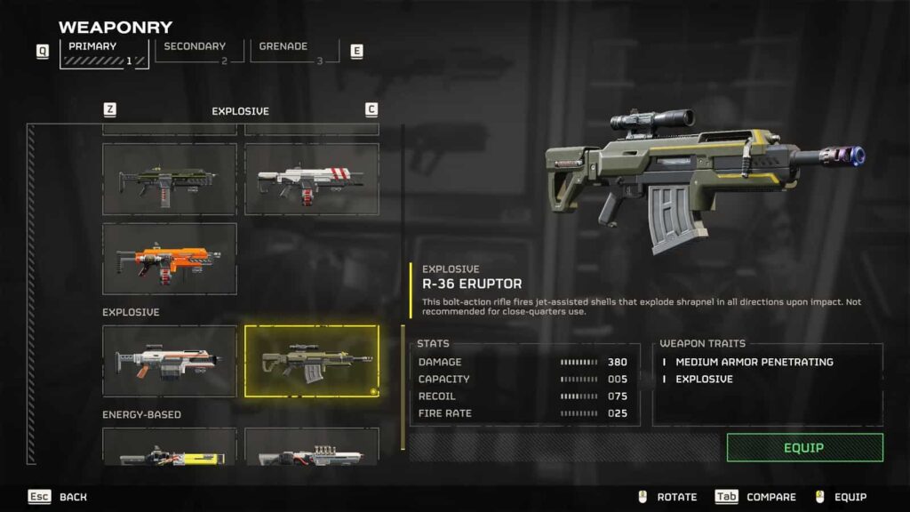 Helldivers 2 Eruptor Explosive Rifle Stats